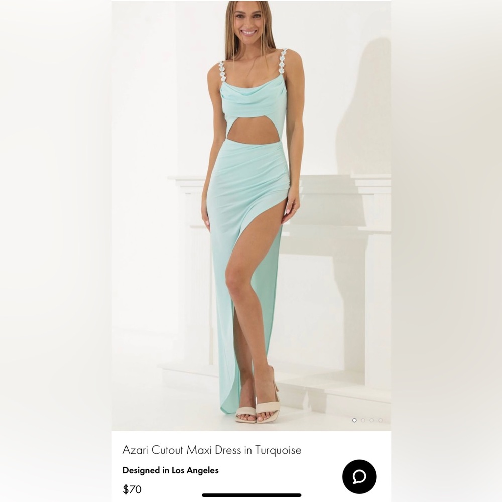 Azari Cutout Maxi Dress in Turquoise (small) Lucy in the sky
